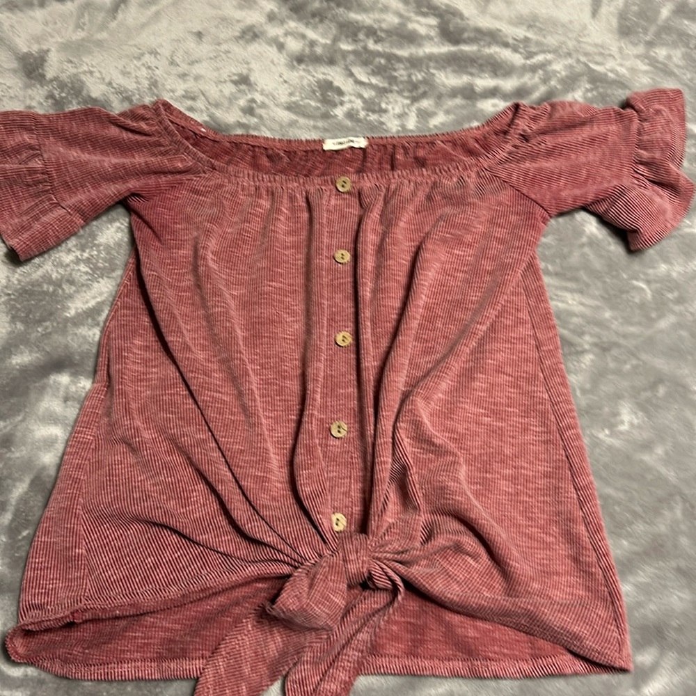 First love ruffled off shoulder top